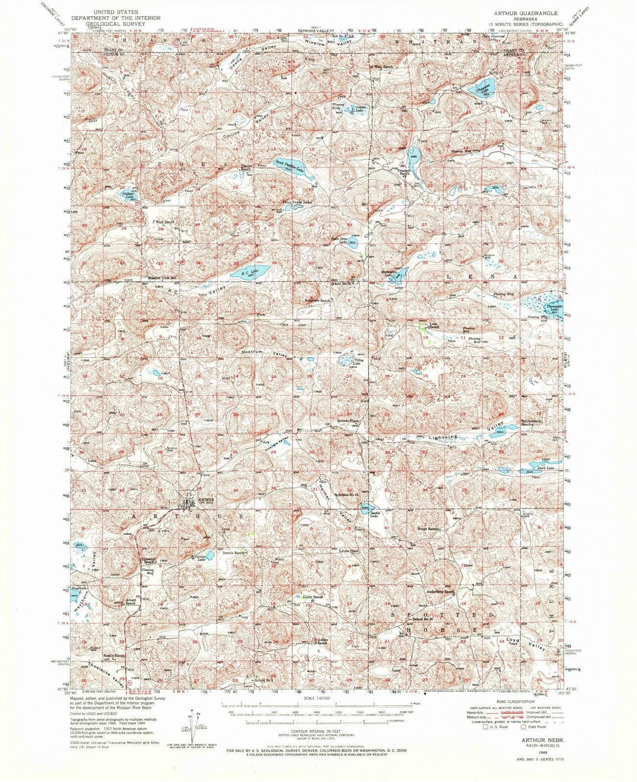 1949 Arthur, NE - Nebraska - USGS Topographic Map