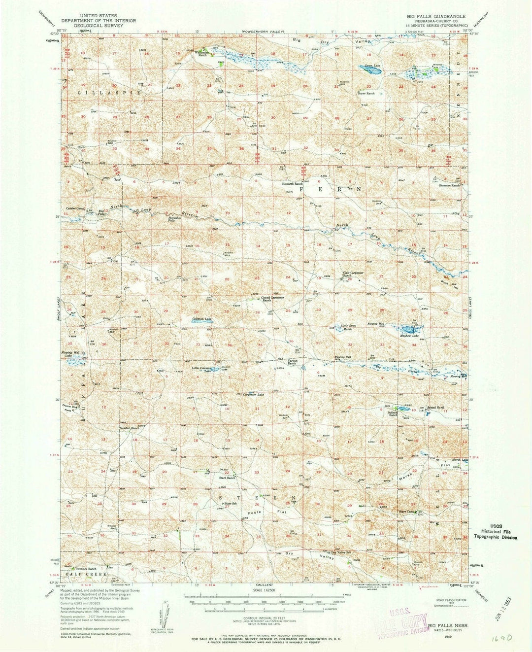1949 Big Falls, NE - Nebraska - USGS Topographic Map