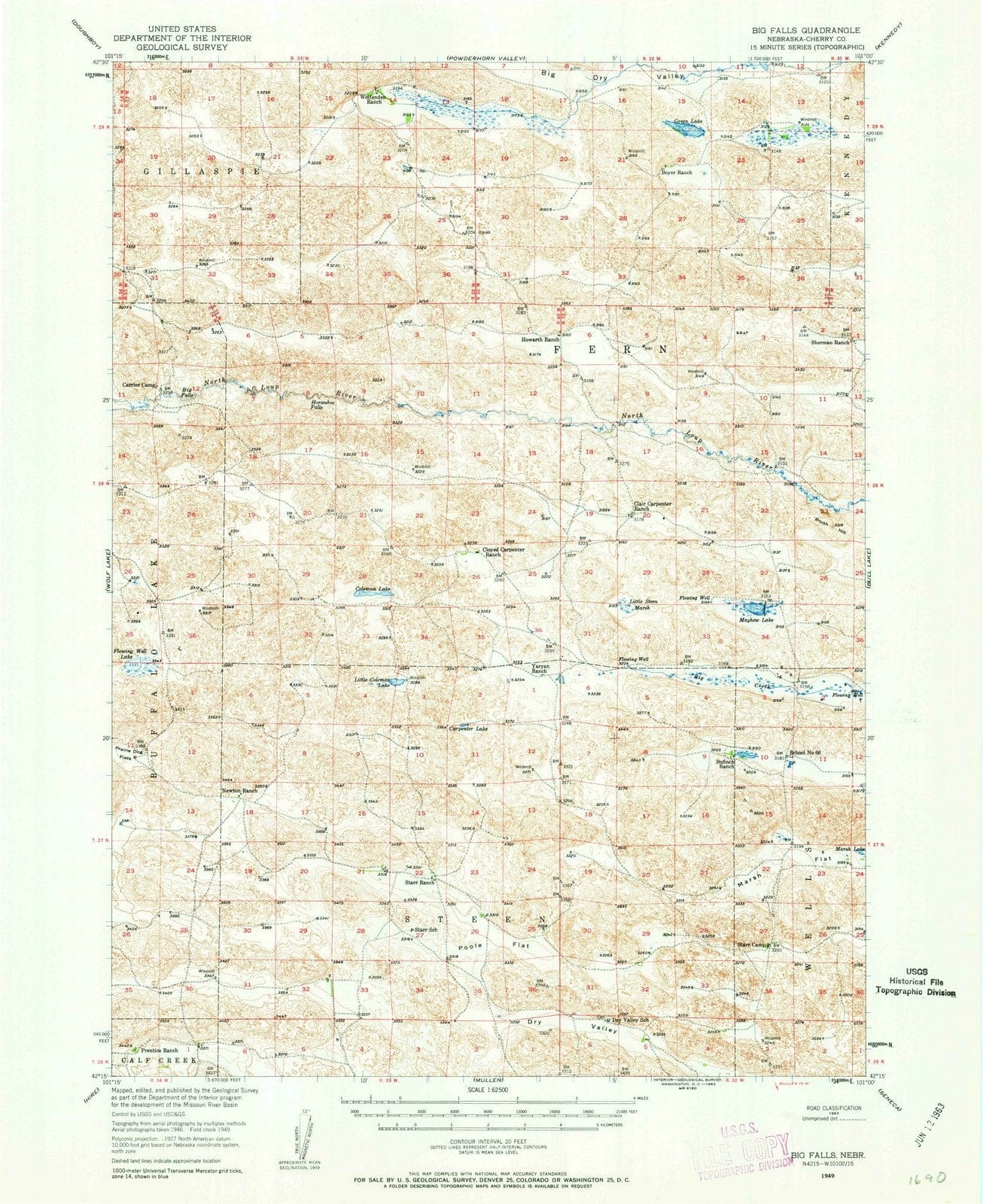 1949 Big Falls, NE - Nebraska - USGS Topographic Map
