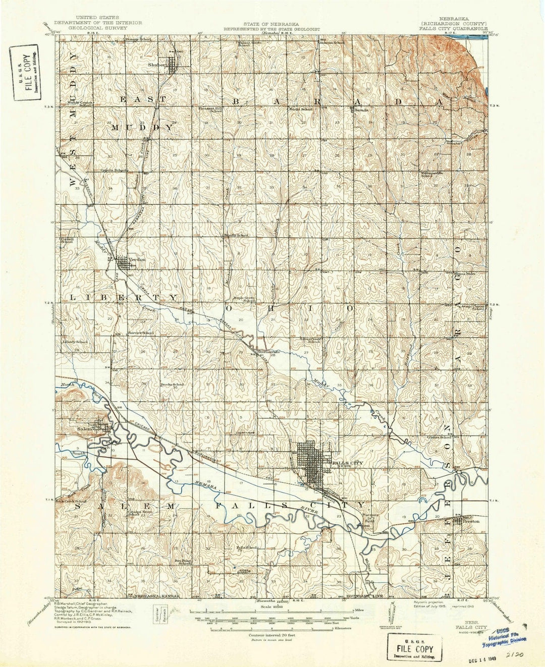 1915 Falls City, NE - Nebraska - USGS Topographic Map
