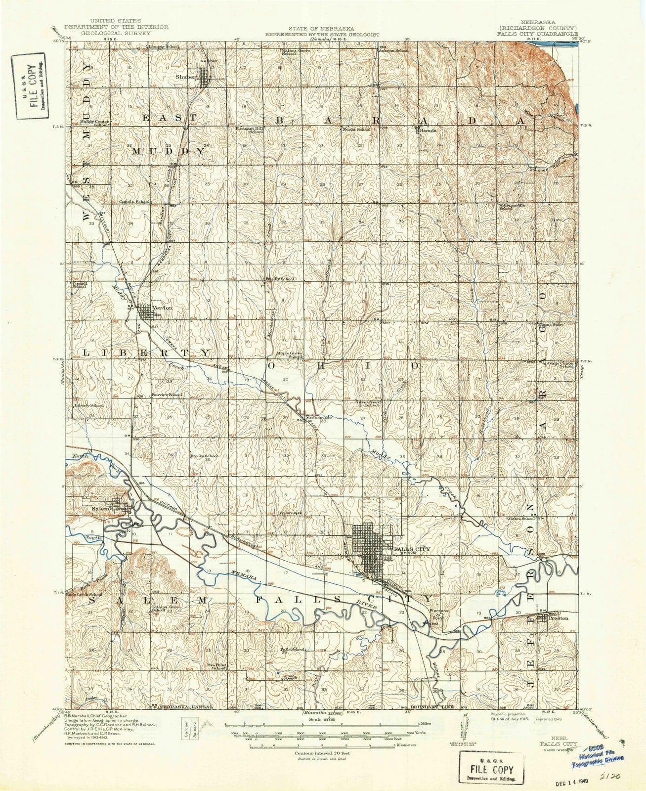 1915 Falls City, NE - Nebraska - USGS Topographic Map