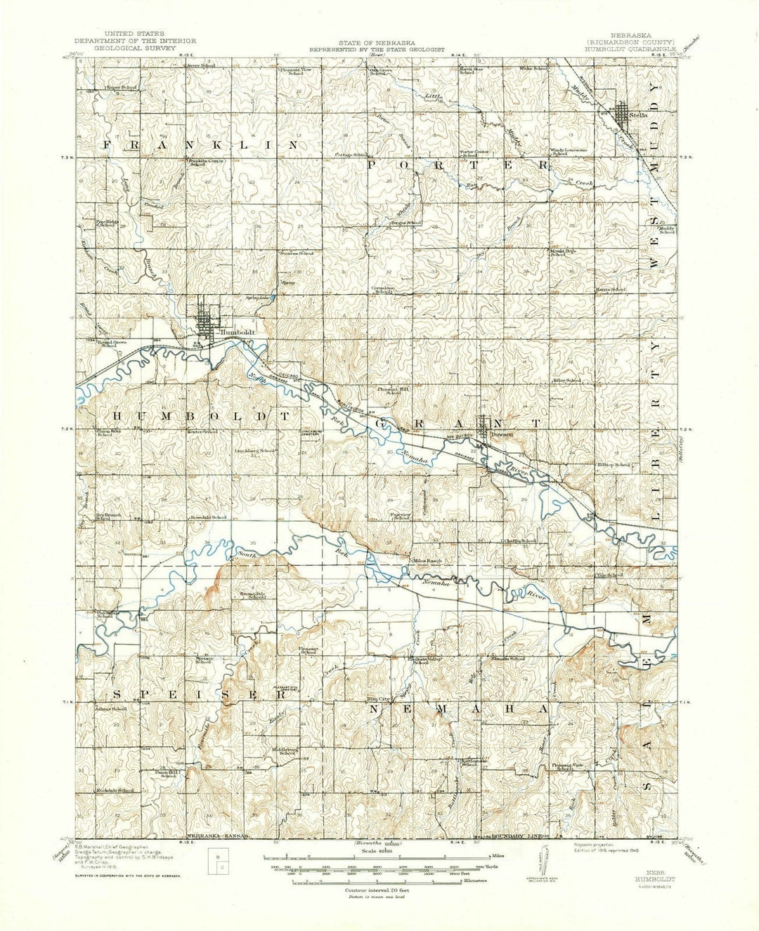 1916 Humboldt, NE - Nebraska - USGS Topographic Map