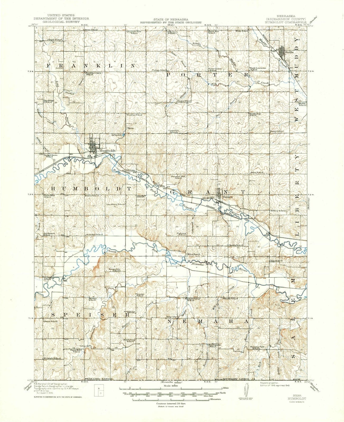 1916 Humboldt, NE - Nebraska - USGS Topographic Map