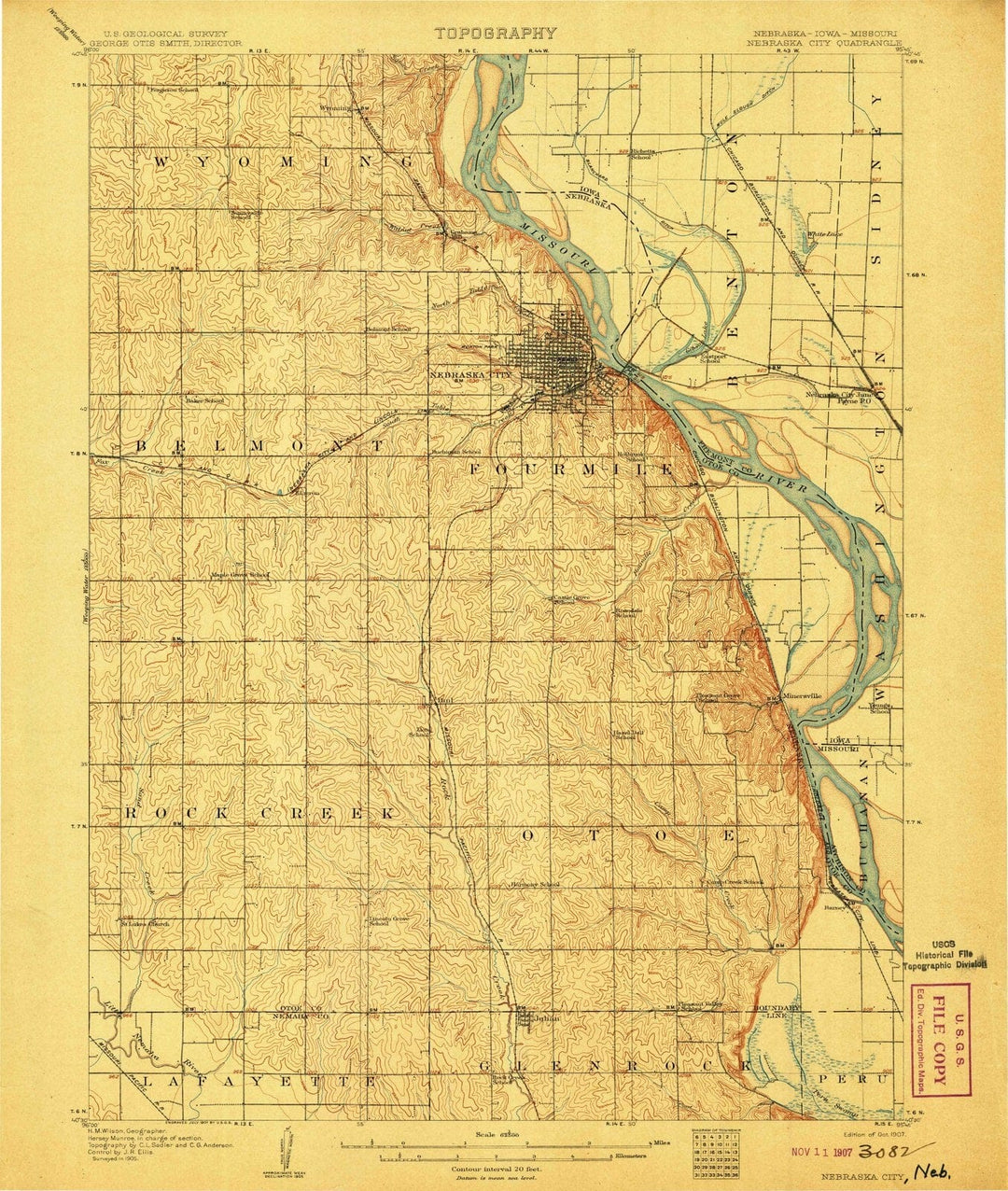 1907 Nebraska City, NE - Nebraska - USGS Topographic Map
