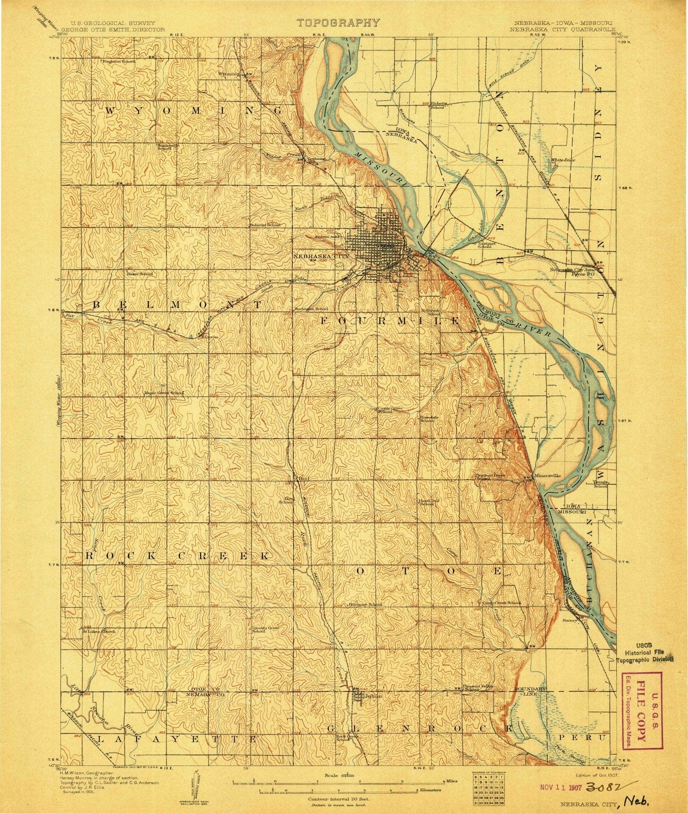 1907 Nebraska City, NE - Nebraska - USGS Topographic Map