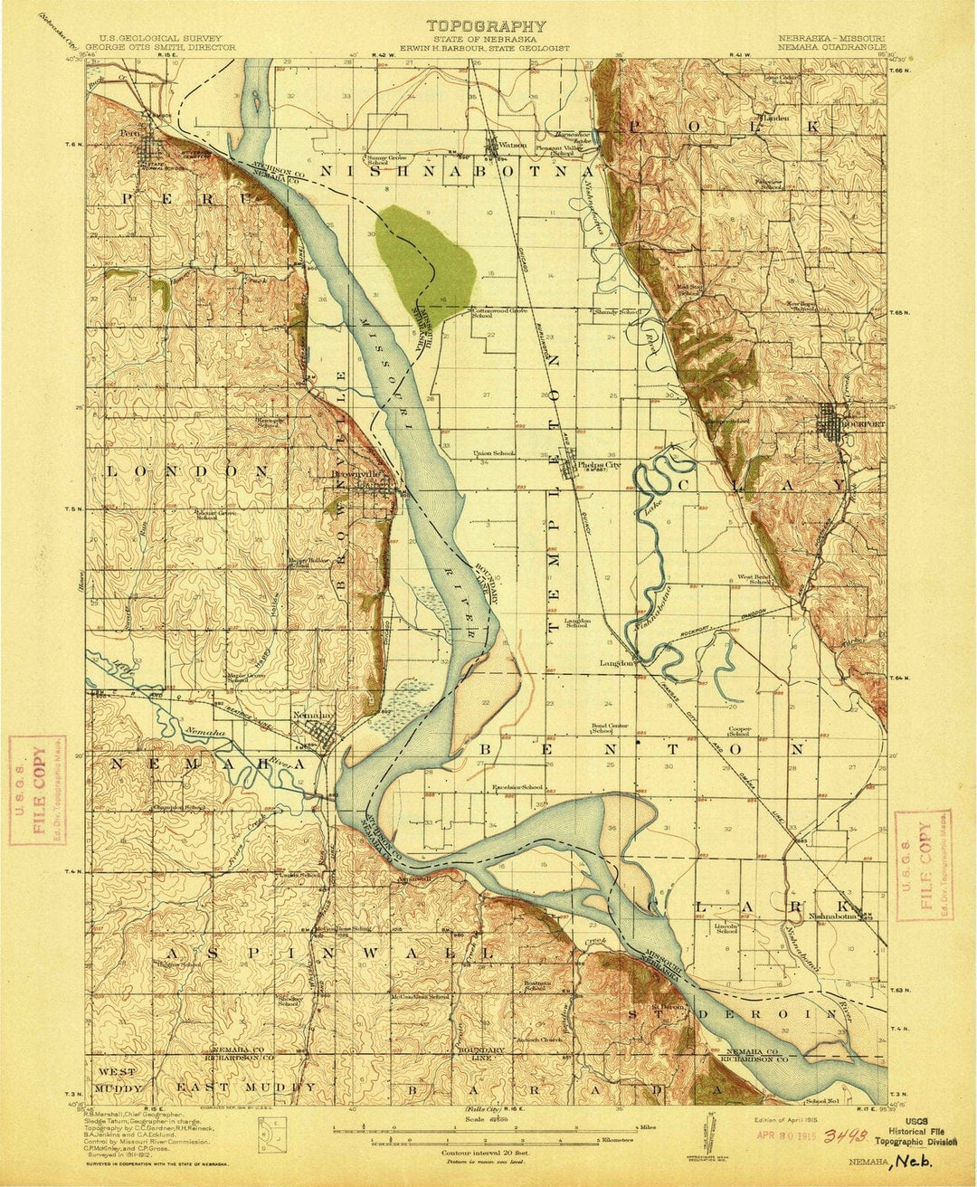 1915 Nemaha, NE - Nebraska - USGS Topographic Map