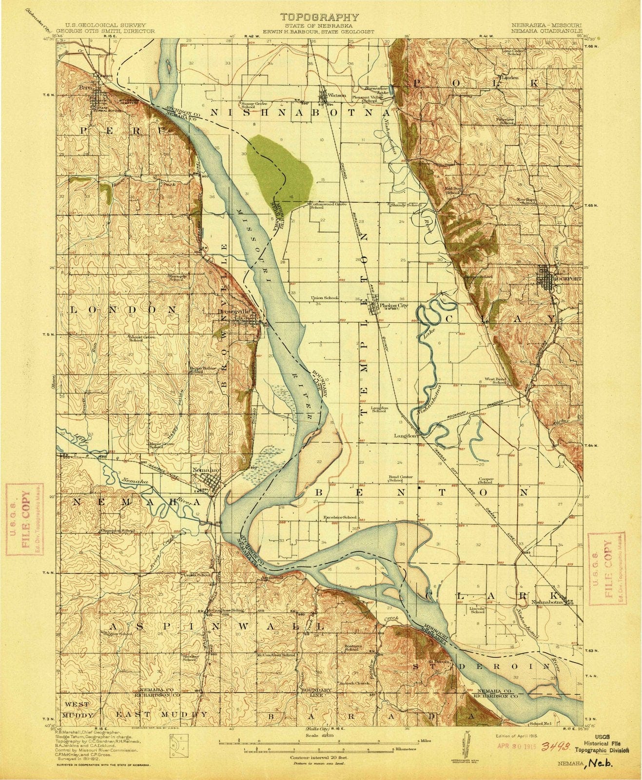 1915 Nemaha, NE - Nebraska - USGS Topographic Map