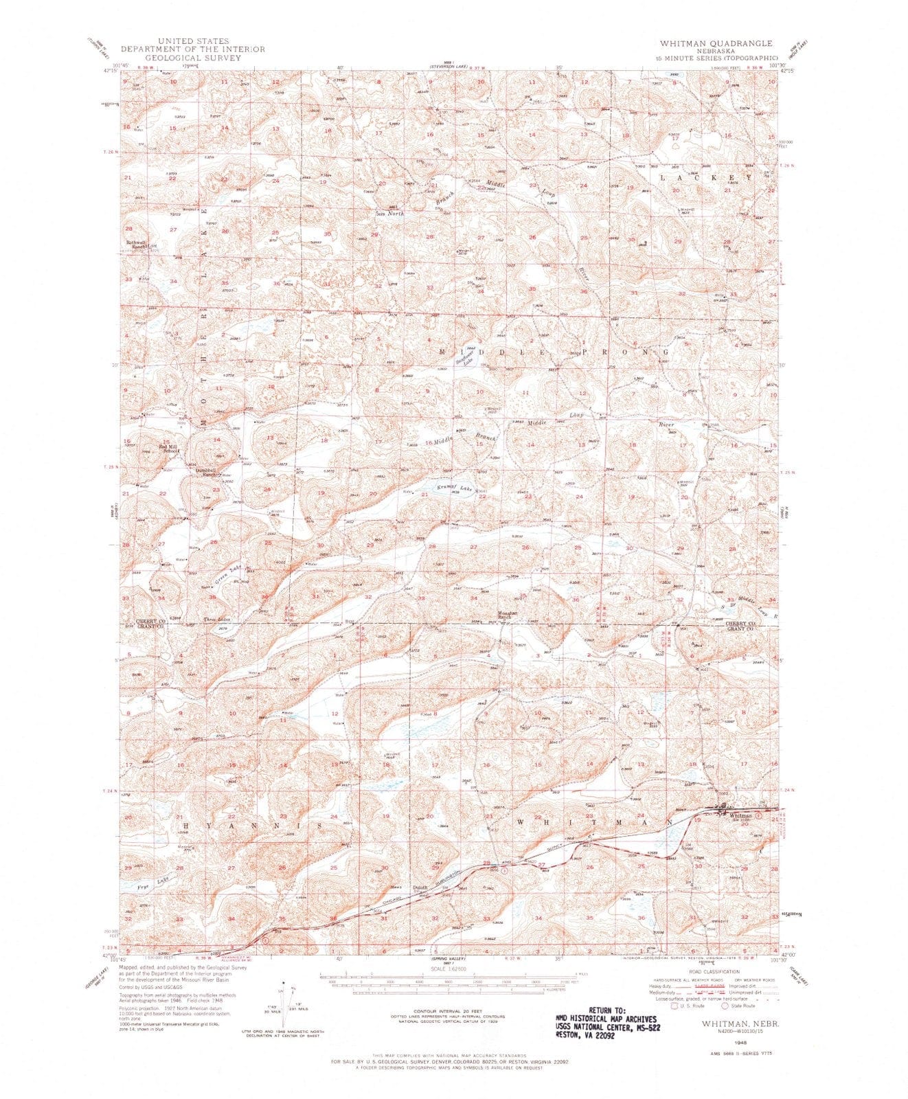 1948 Whitman, NE - Nebraska - USGS Topographic Map