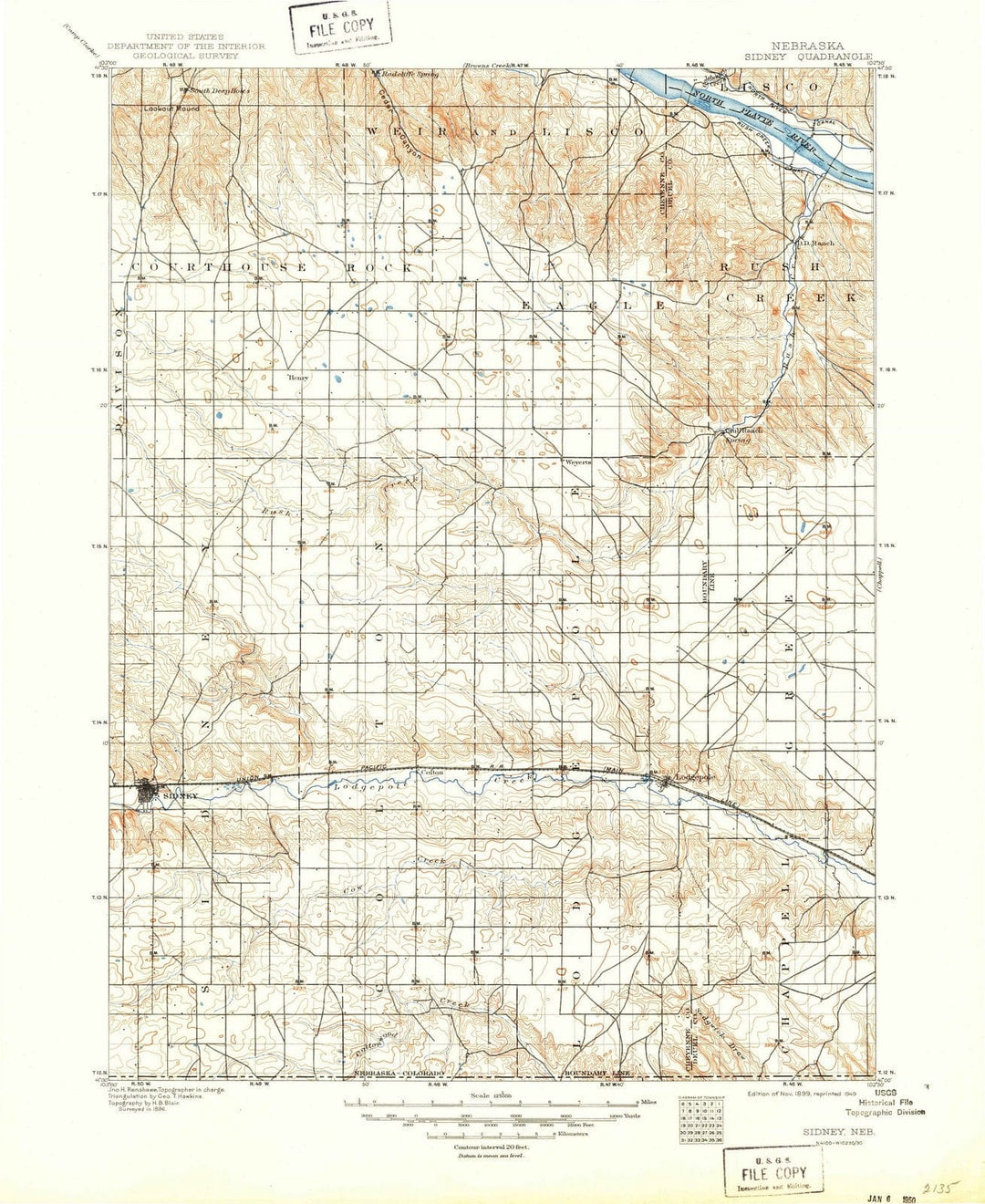 1899 Sidney, NE - Nebraska - USGS Topographic Map