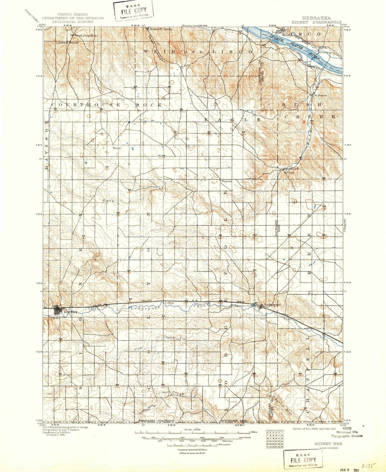 1899 Sidney, NE - Nebraska - USGS Topographic Map