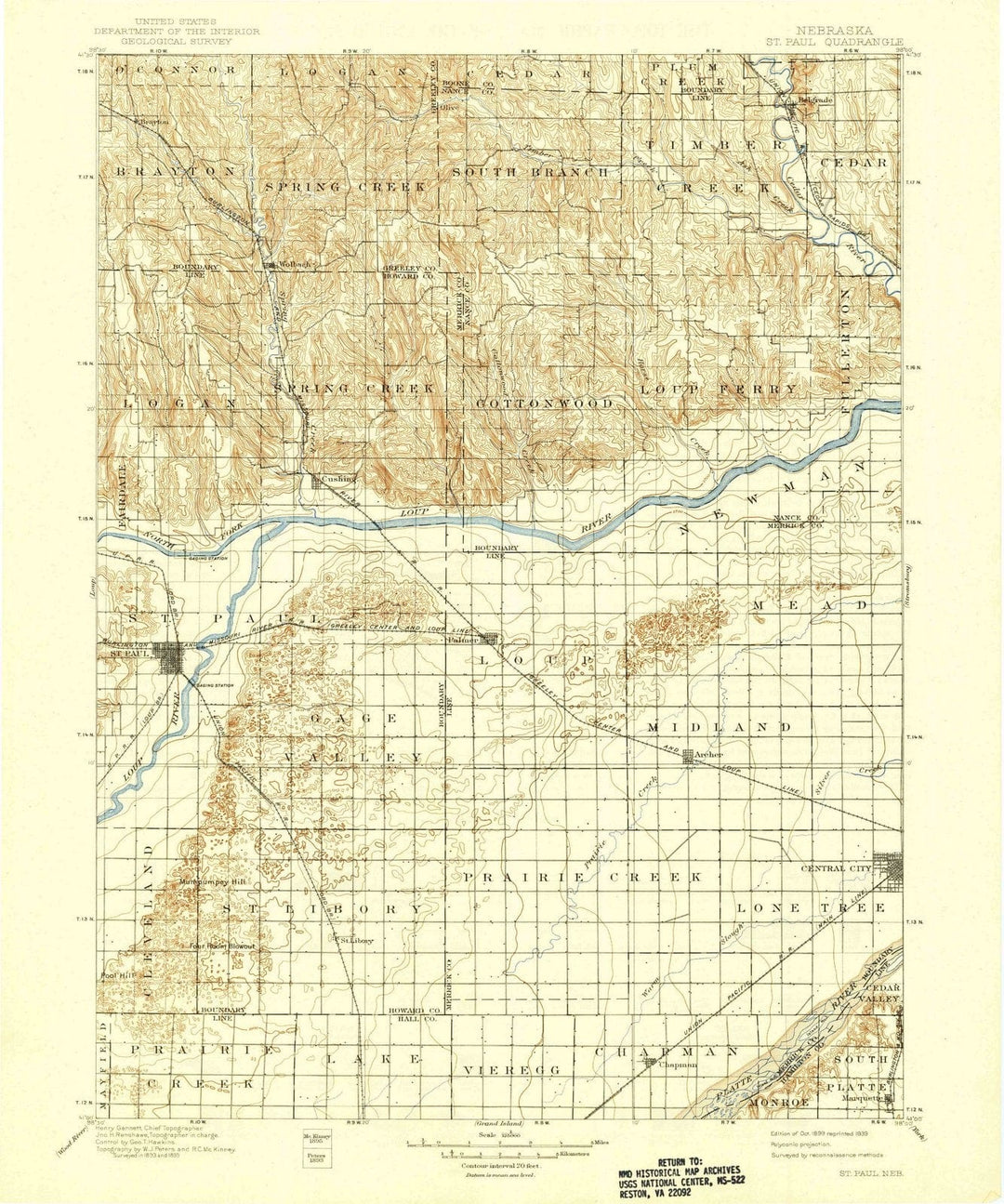 1899 St. Paul, NE - Nebraska - USGS Topographic Map