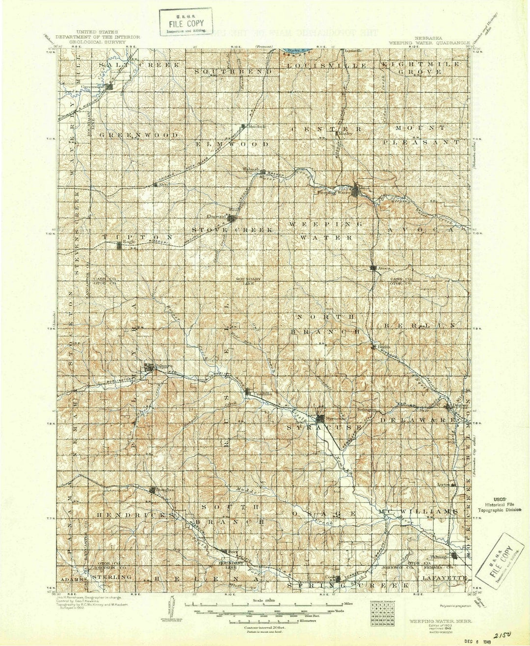 1903 Weeping Water, NE - Nebraska - USGS Topographic Map