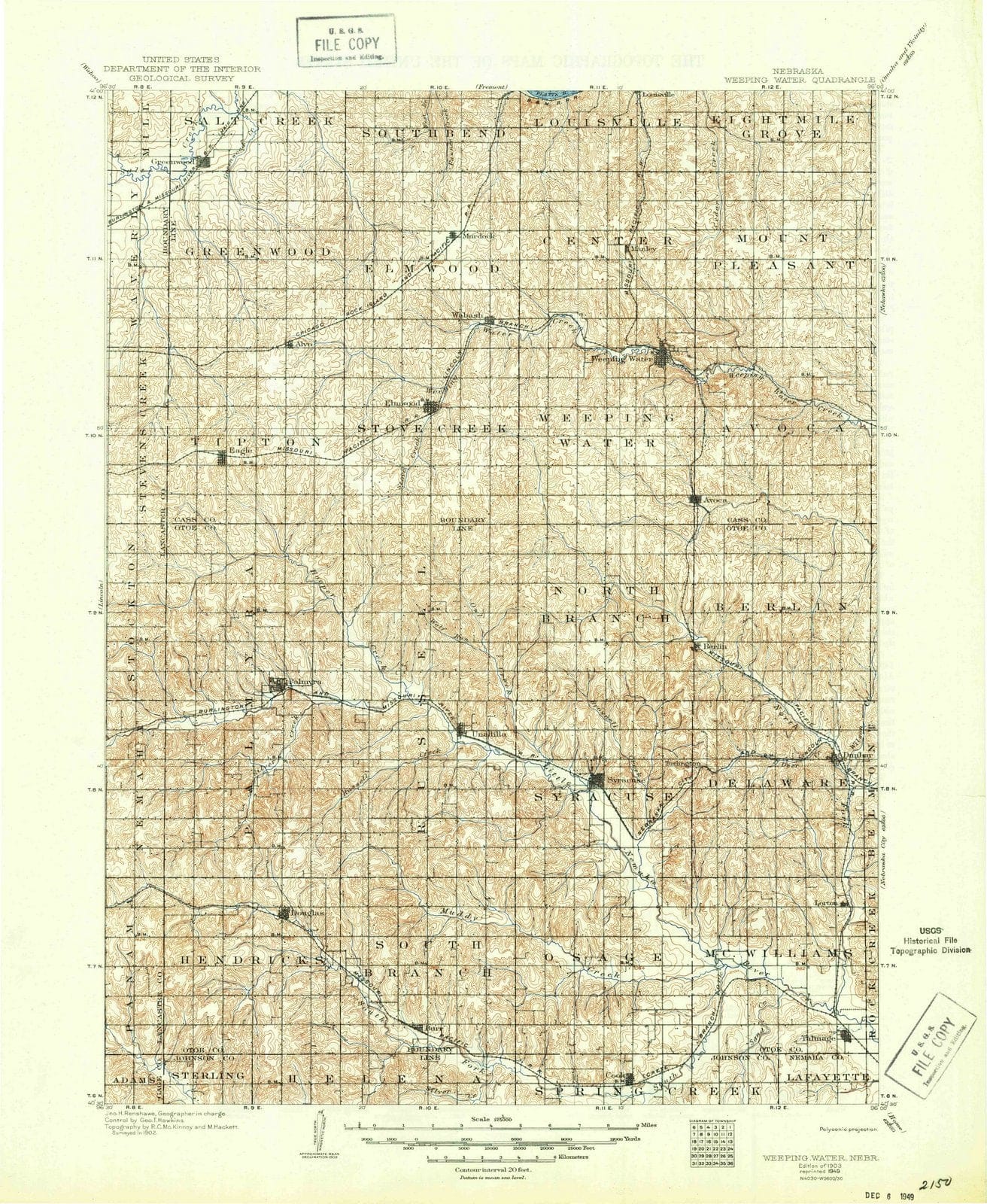1903 Weeping Water, NE - Nebraska - USGS Topographic Map