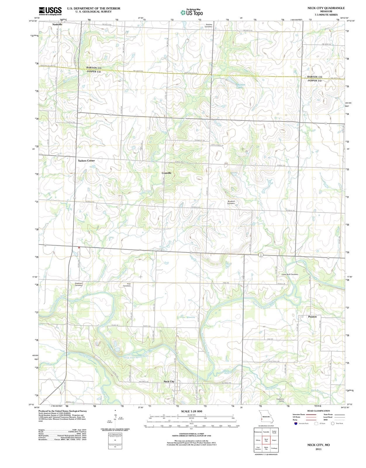 2011 Neck City, MO Missouri USGS Topographic Map Historic Pictoric
