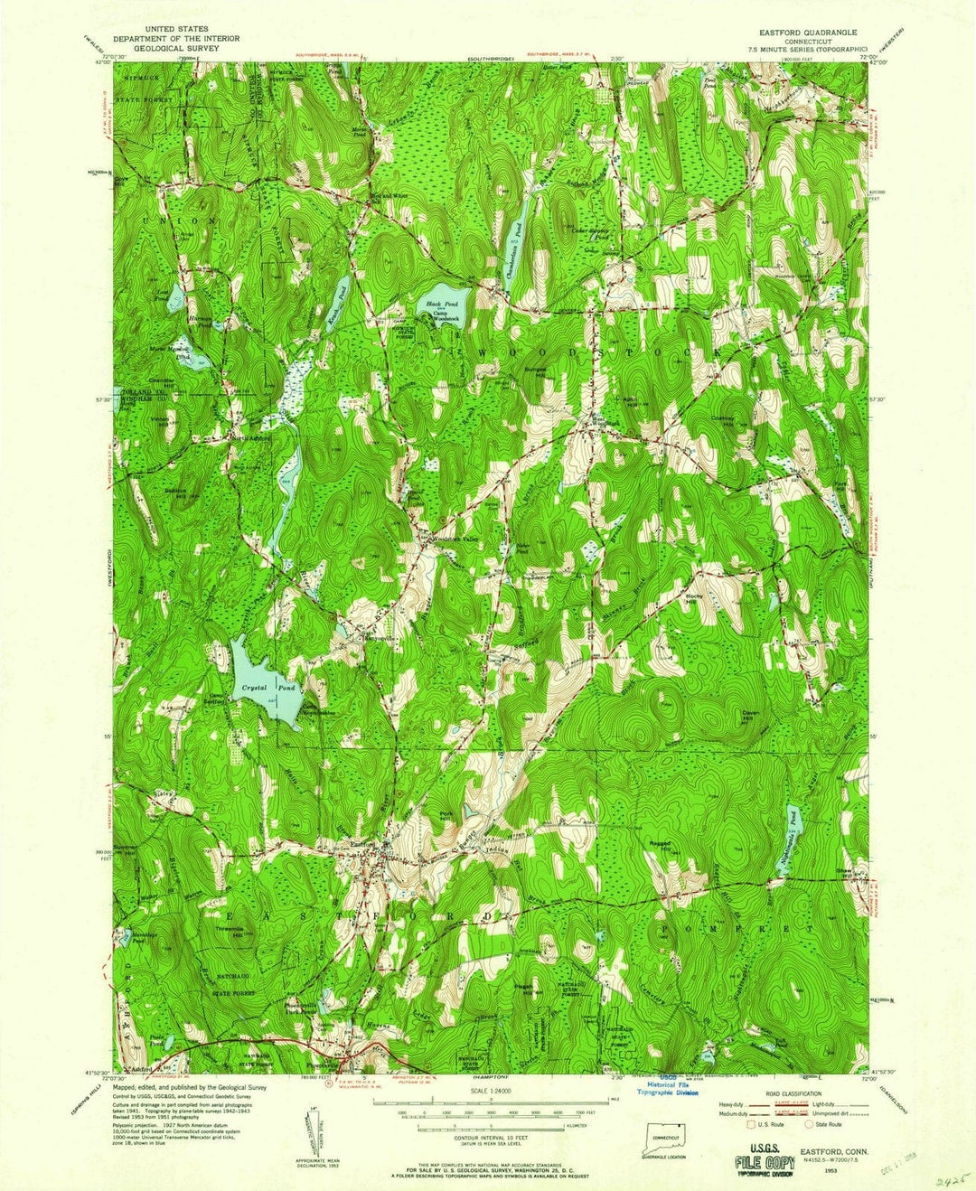 1953 Eastford, CT - Connecticut - USGS Topographic Map