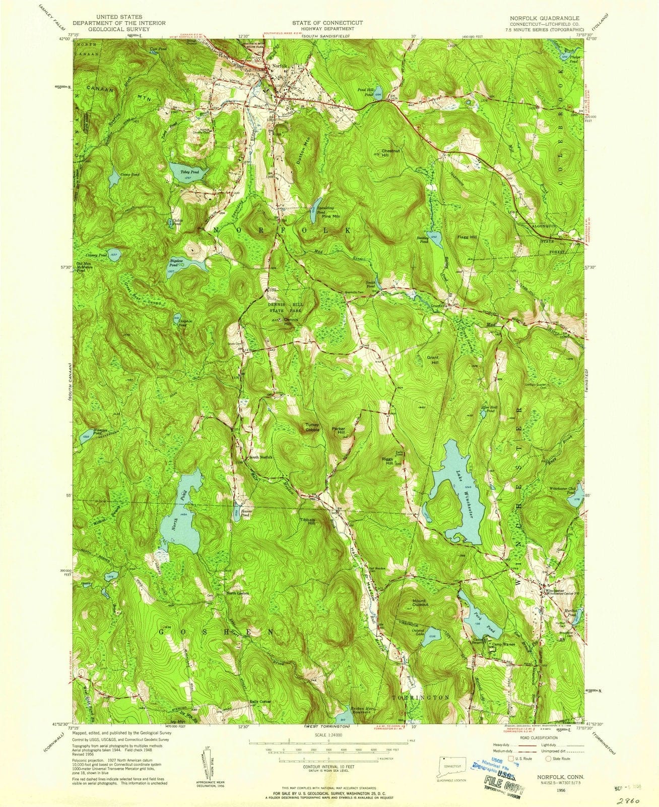 1956 Norfolk, CT - Connecticut - USGS Topographic Map