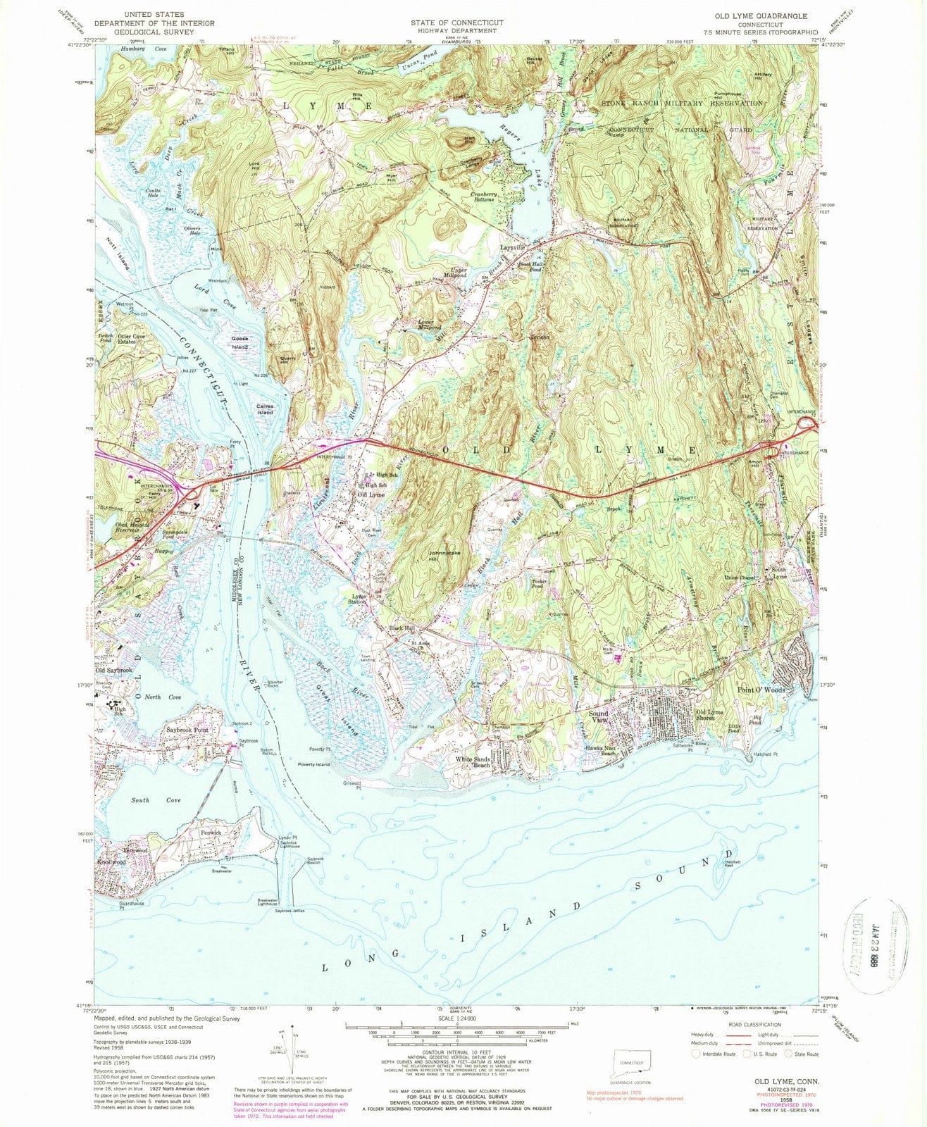1958 Old Lyme, CT - Connecticut - USGS Topographic Map