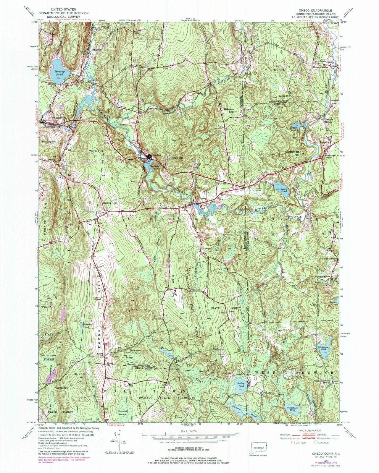 1953 Oneco, CT - Connecticut - USGS Topographic Map