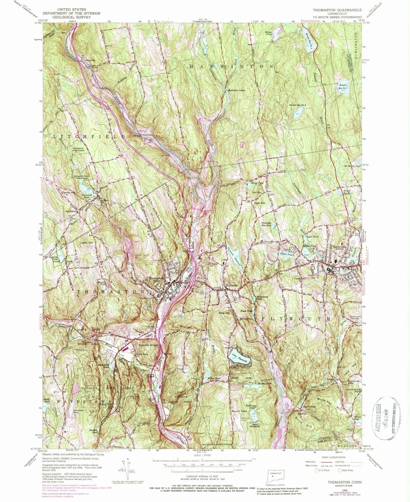 1956 Thomaston, CT - Connecticut - USGS Topographic Map
