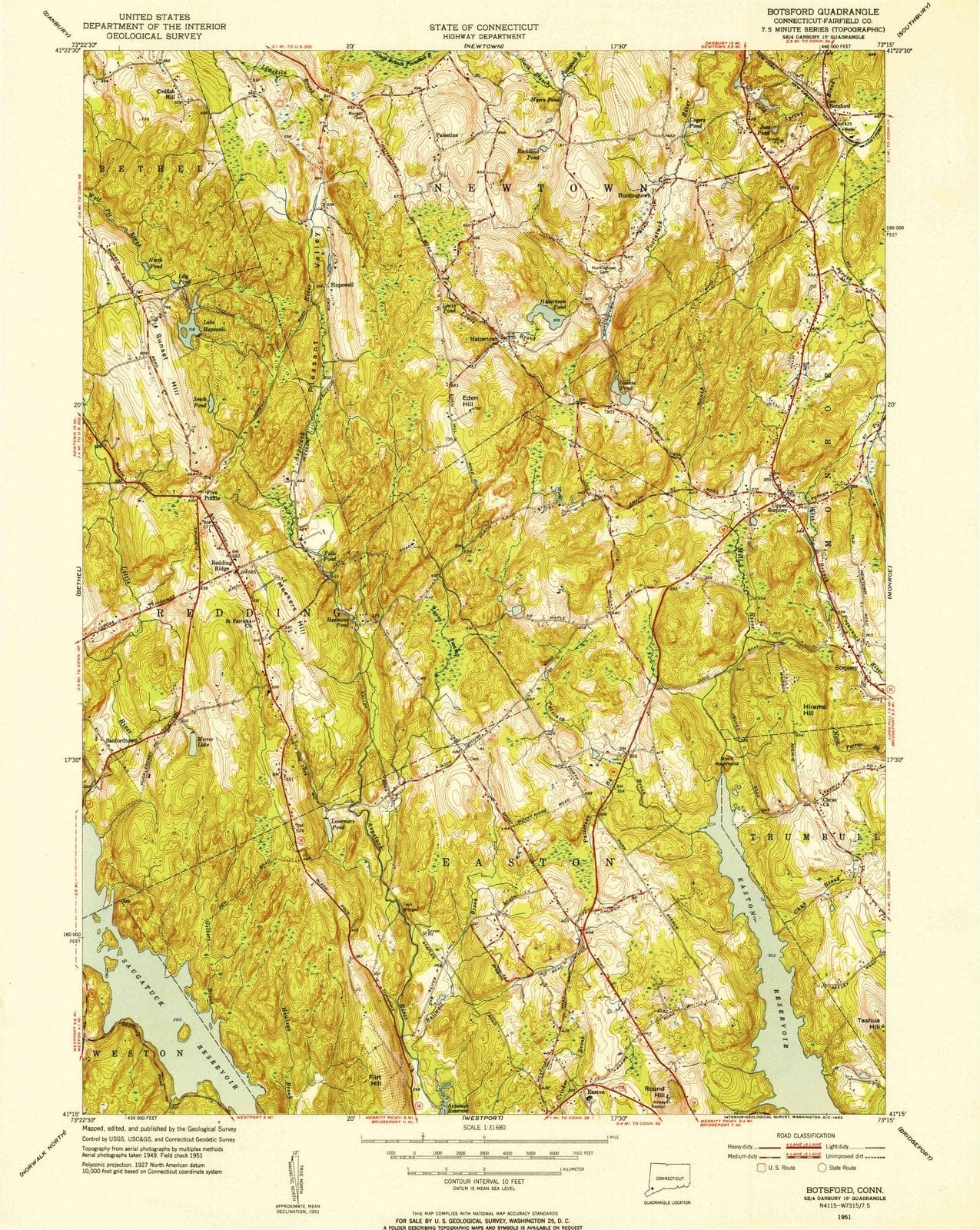 1951 Botsford, CT - Connecticut - USGS Topographic Map v2