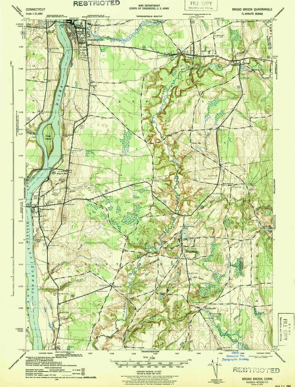 1944 Broad Brook, CT - Connecticut - USGS Topographic Map