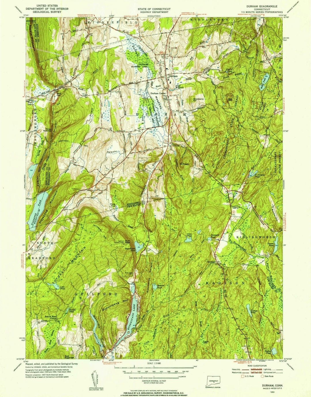 1953 Durham, CT - Connecticut - USGS Topographic Map v2