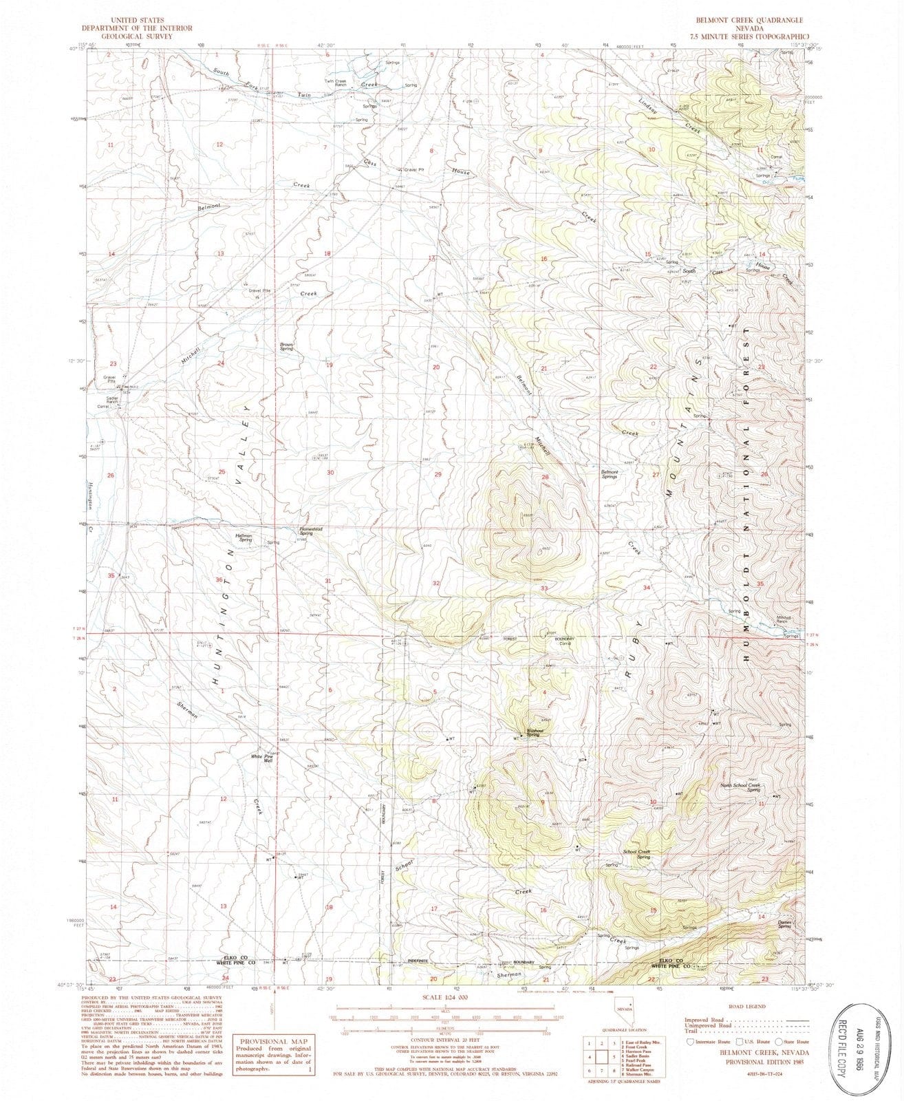 1985 Belmont Creek, NV - Nevada - USGS Topographic Map