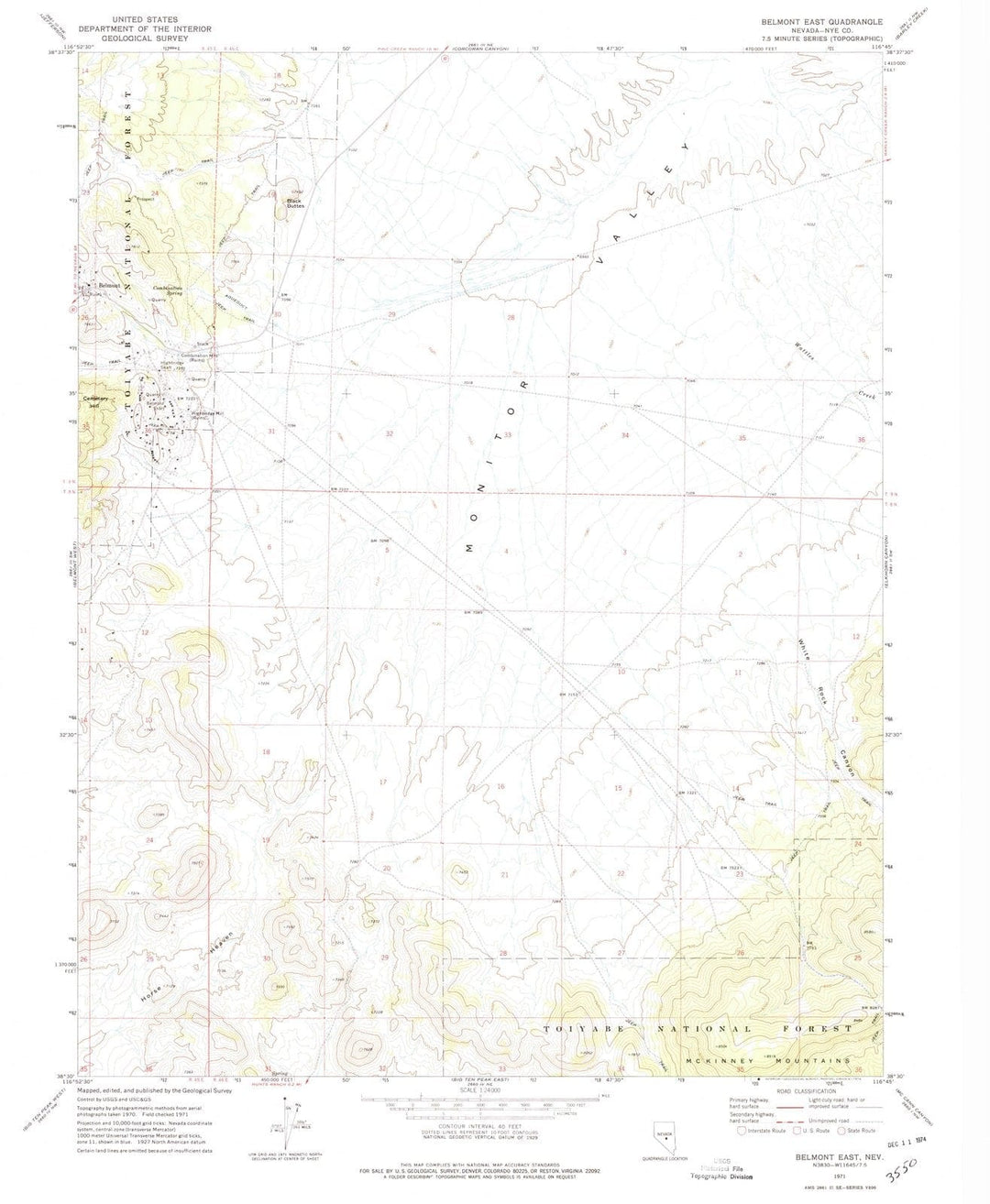 1971 Belmont East, NV - Nevada - USGS Topographic Map