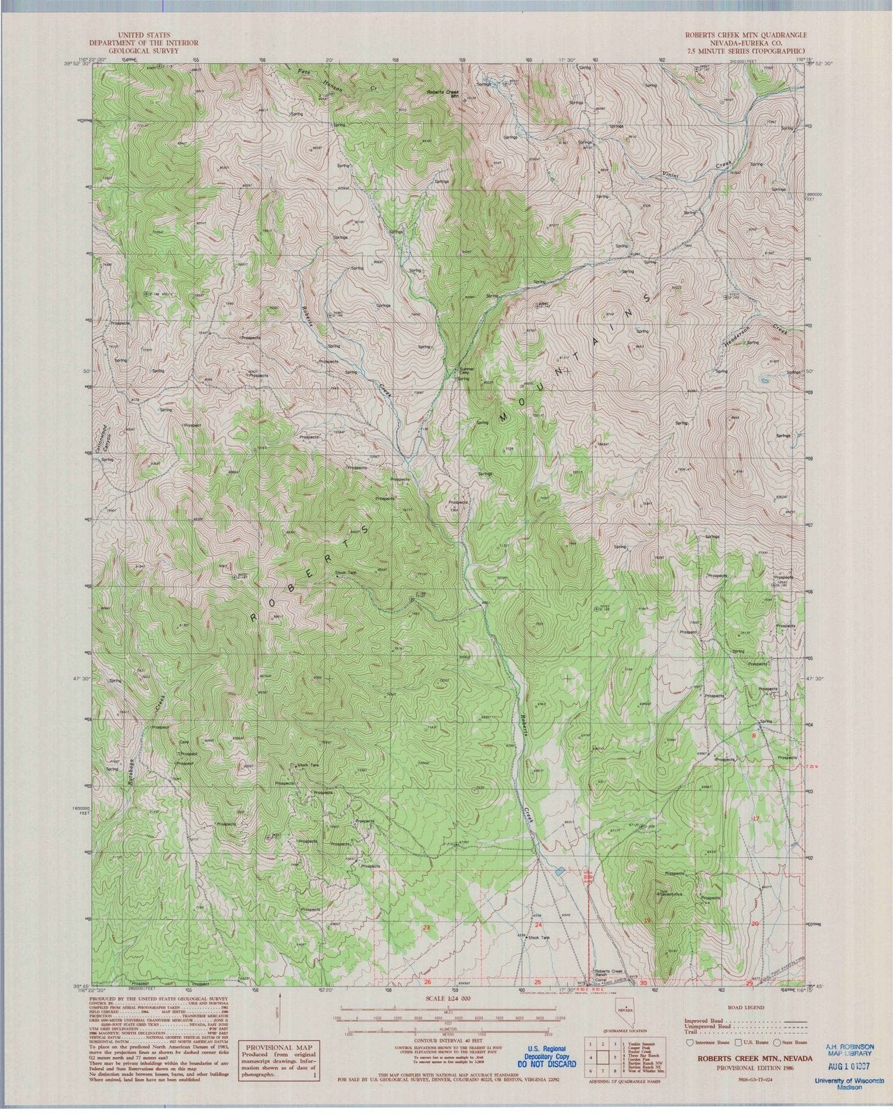 1986 Roberts Creek MTN, NV - Nevada - USGS Topographic Map