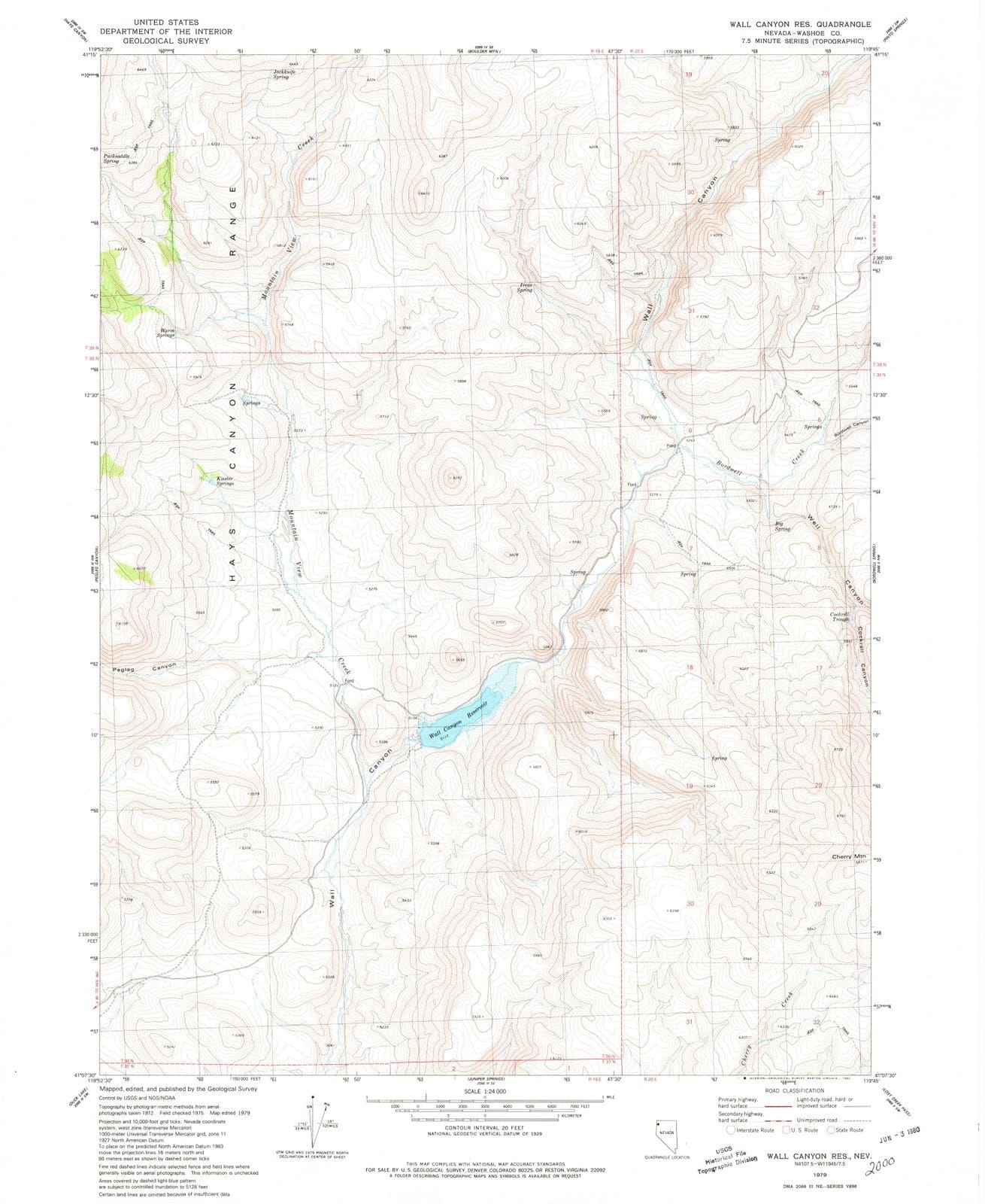 1979 Wall Canyon Reservoir, NV - Nevada - USGS Topographic Map
