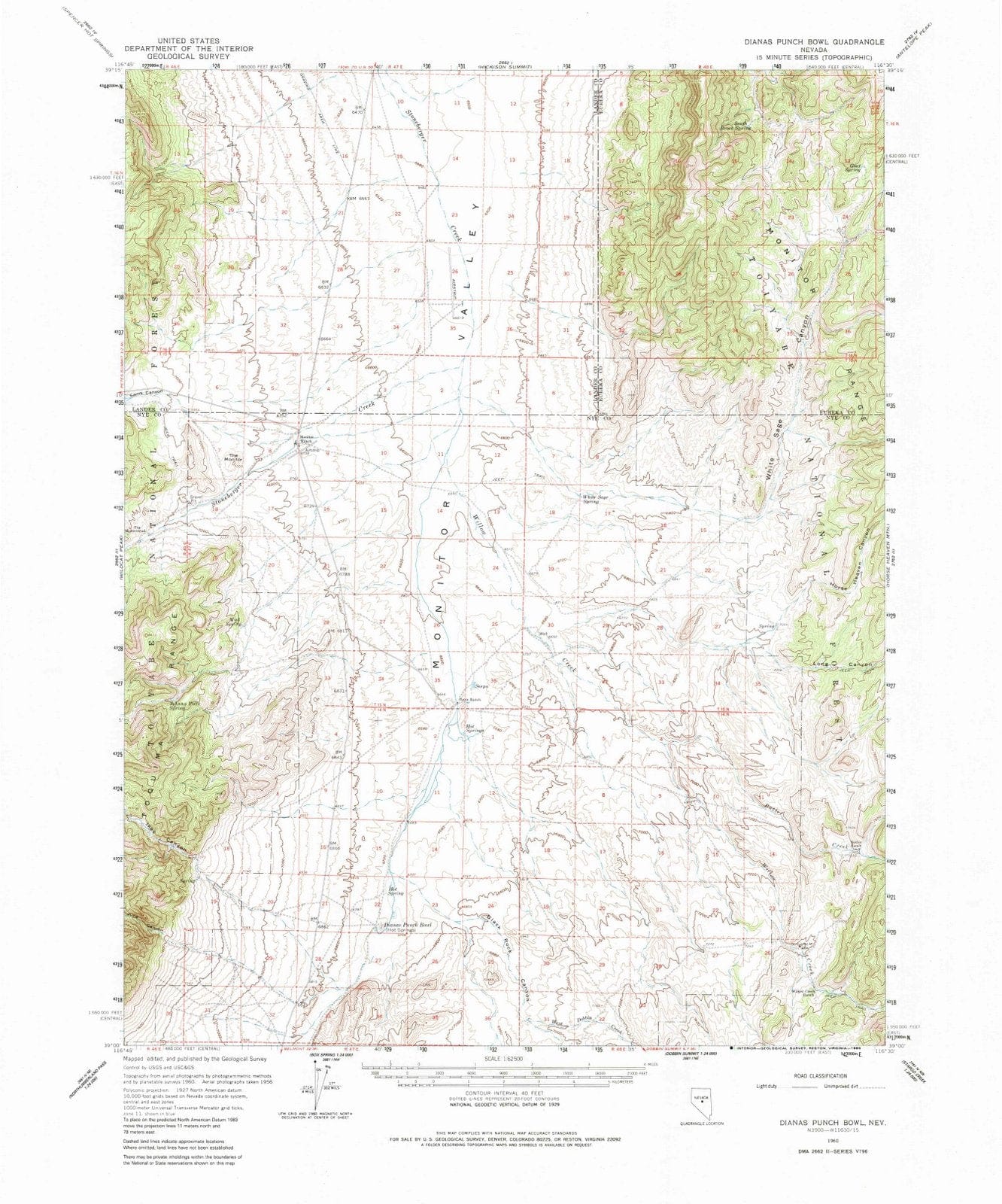 1960 Dianas Punch Bowl, NV - Nevada - USGS Topographic Map