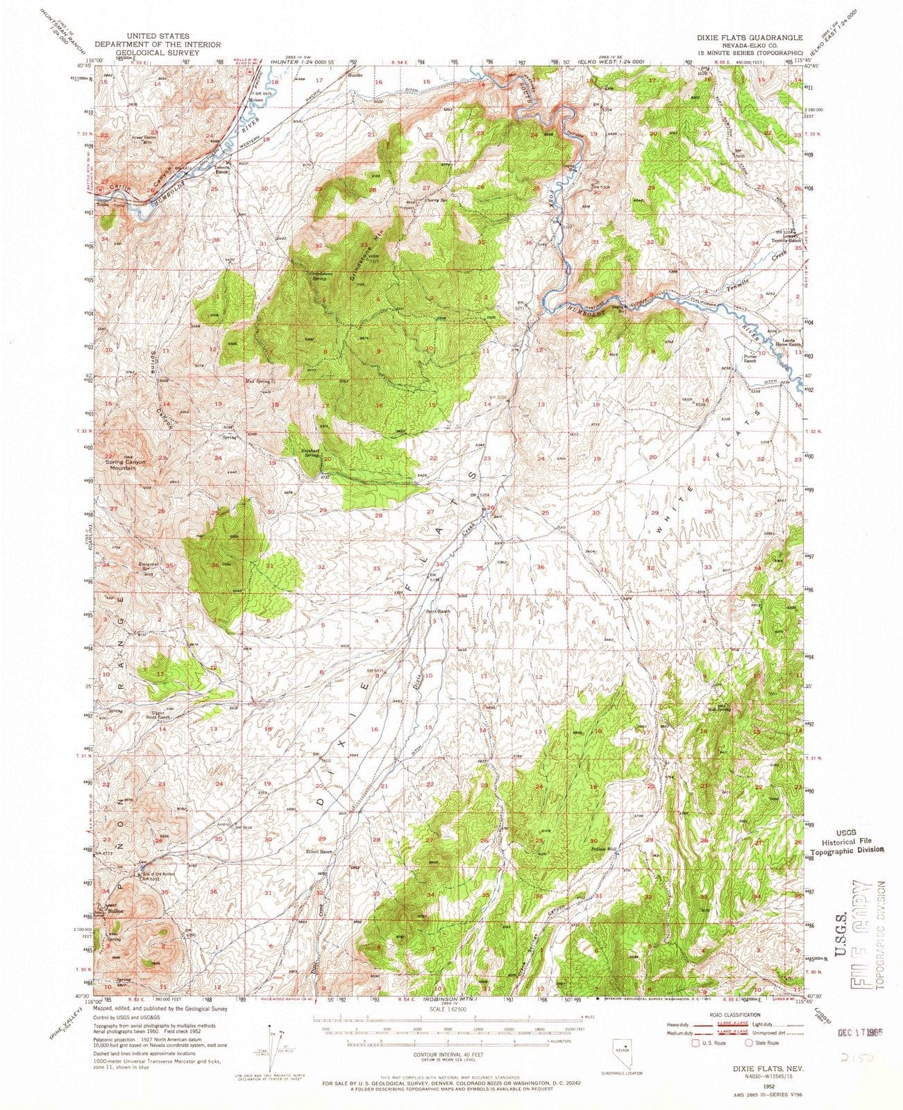 1952 Dixie Flats, NV - Nevada - USGS Topographic Map
