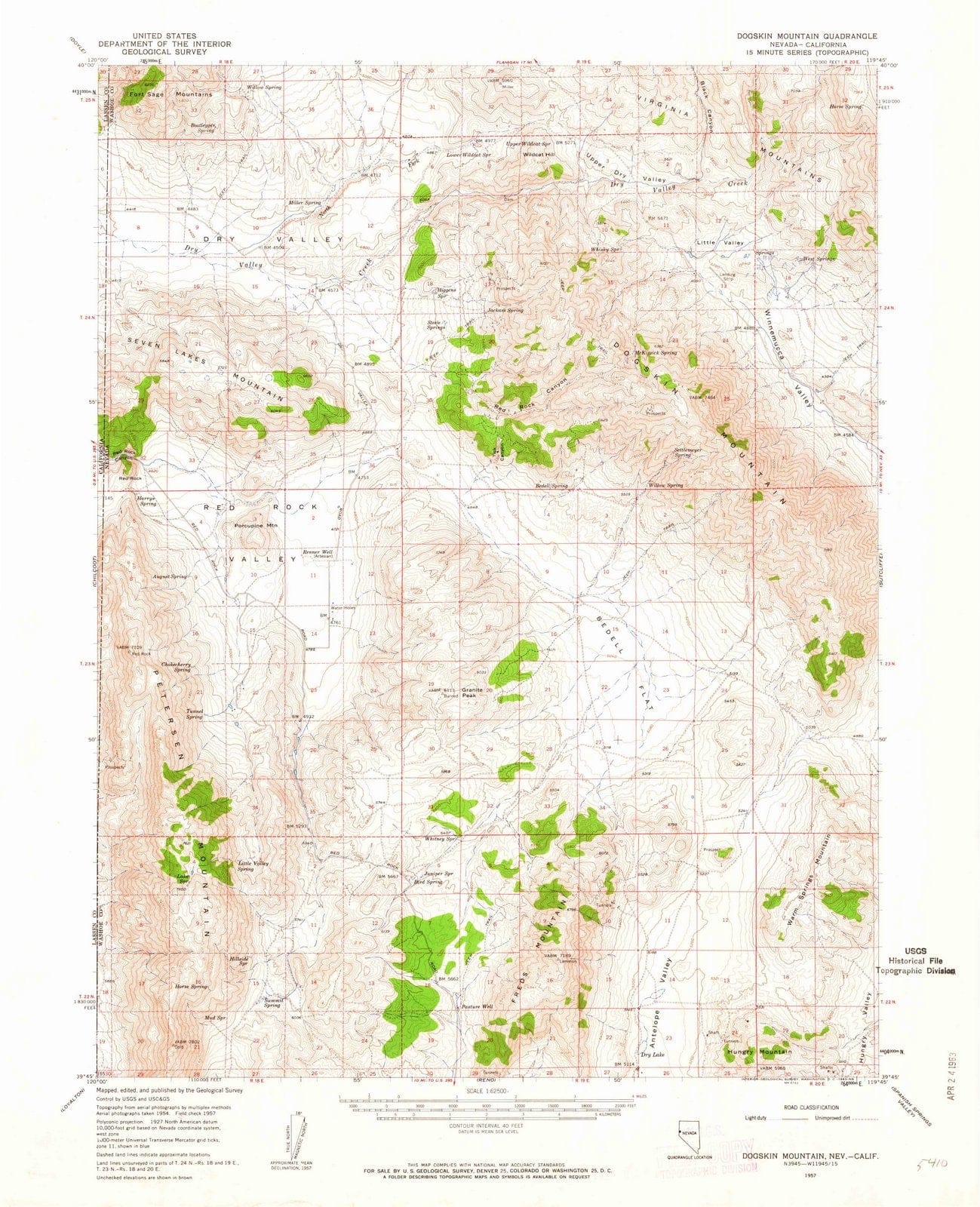 1957 Dogskin Mountain, NV - Nevada - USGS Topographic Map