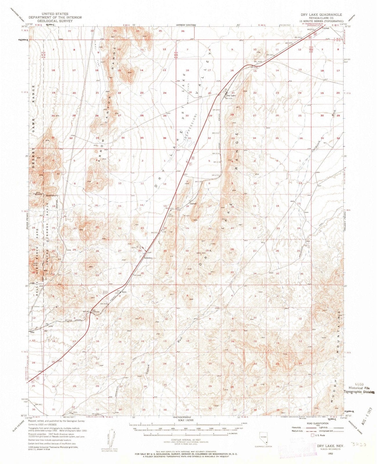1952 Dry Lake, NV - Nevada - USGS Topographic Map