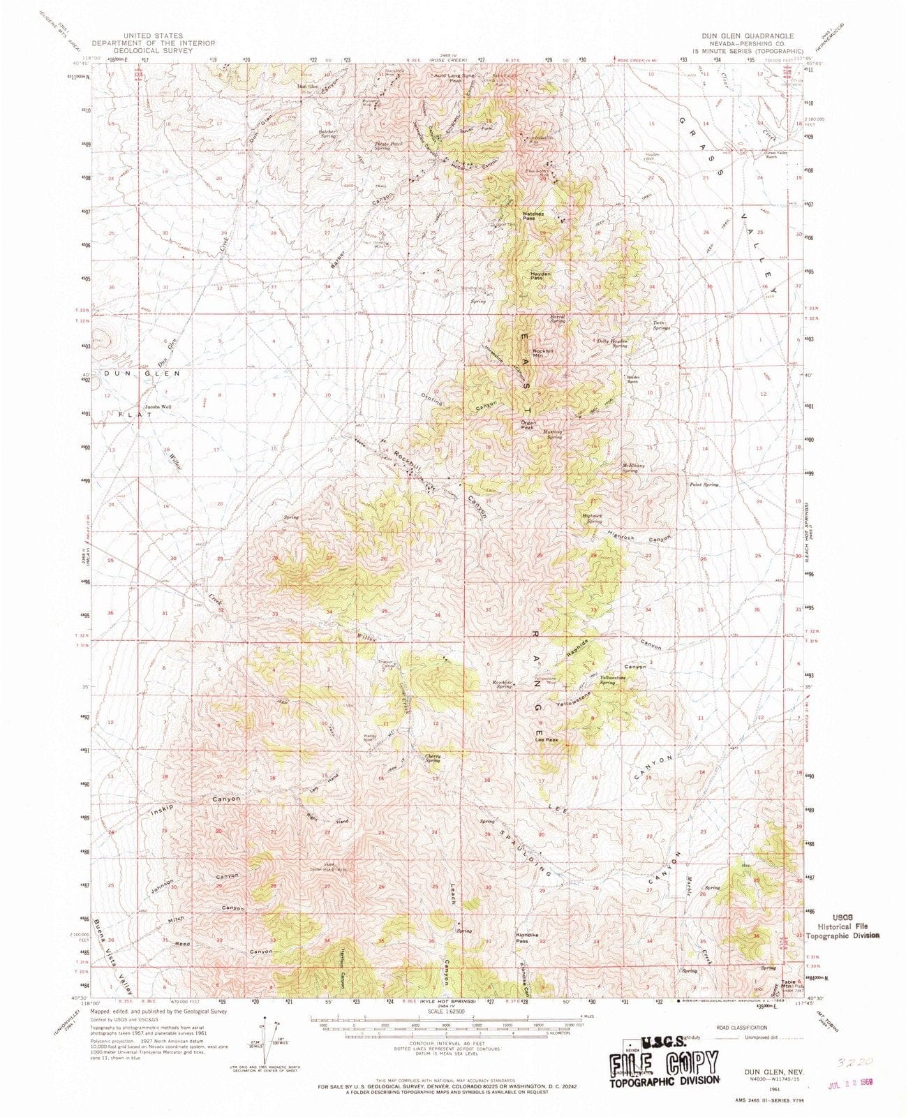 1961 Dun Glen, NV - Nevada - USGS Topographic Map