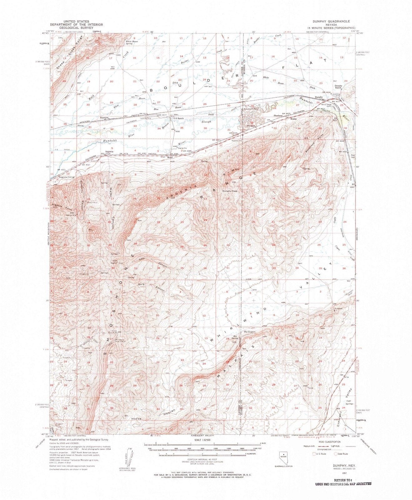 1957 Dunphy, NV - Nevada - USGS Topographic Map