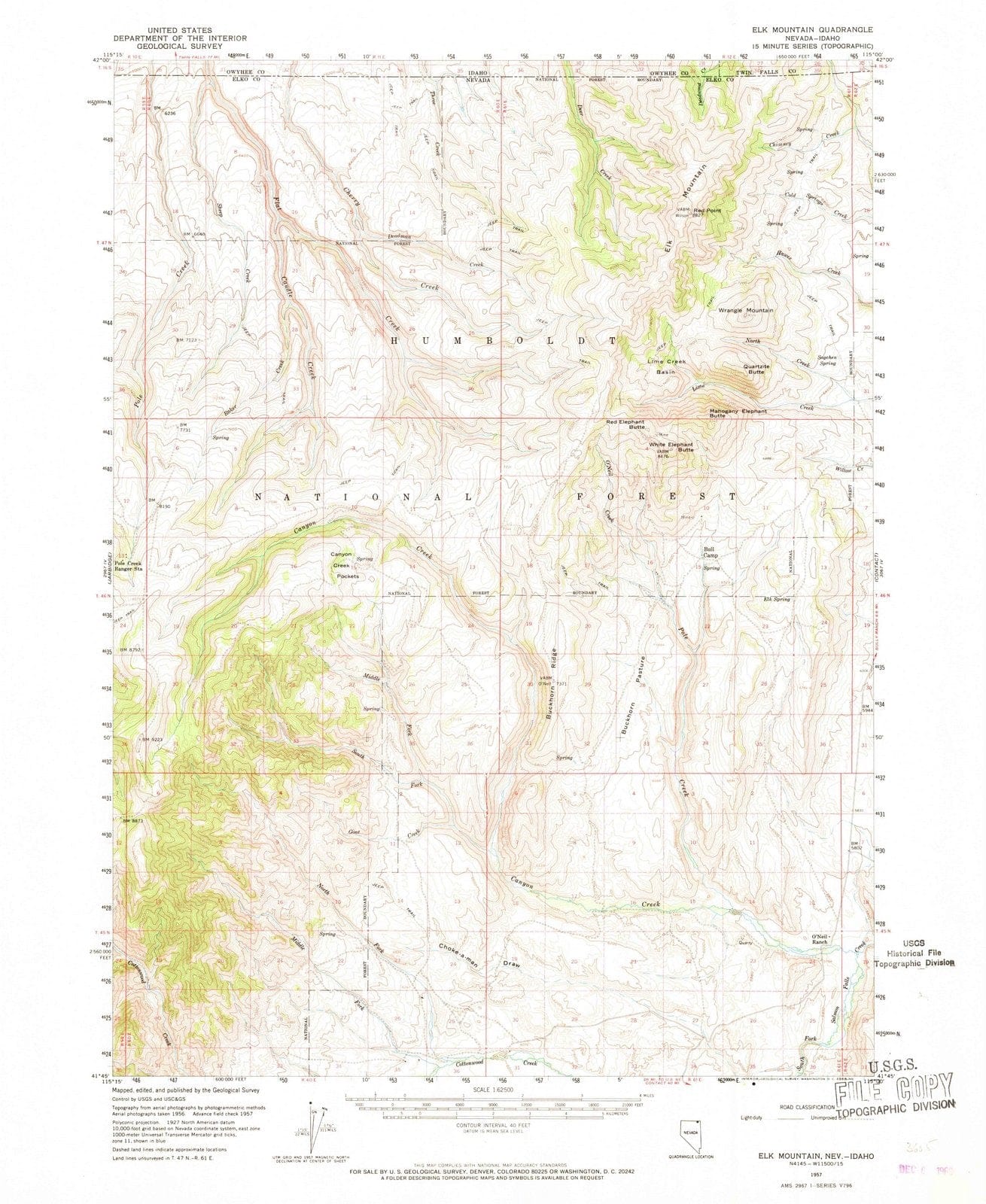 1957 Elk Mountain, NV - Nevada - USGS Topographic Map