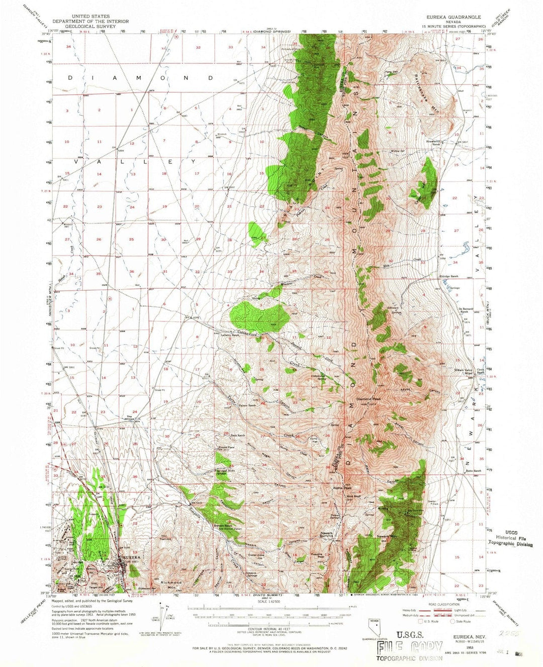 1953 Eureka, NV - Nevada - USGS Topographic Map