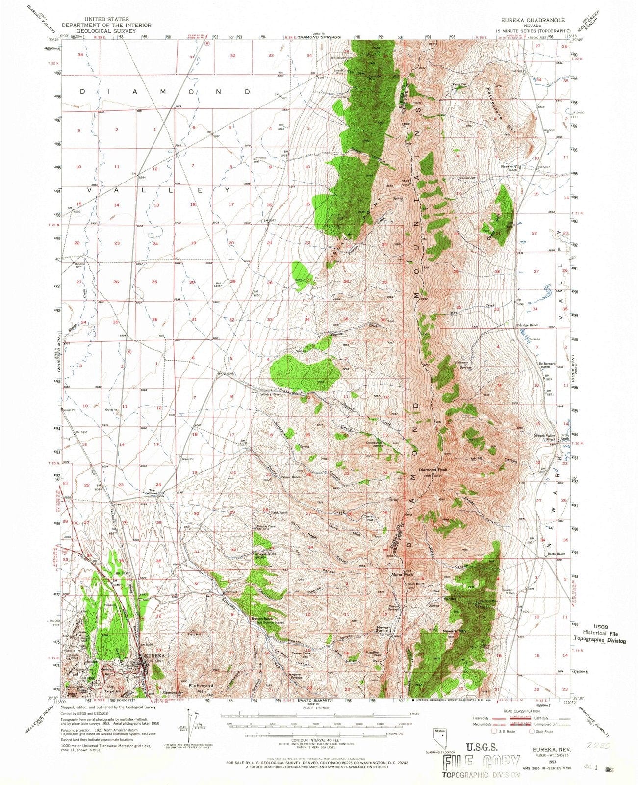 1953 Eureka, NV - Nevada - USGS Topographic Map