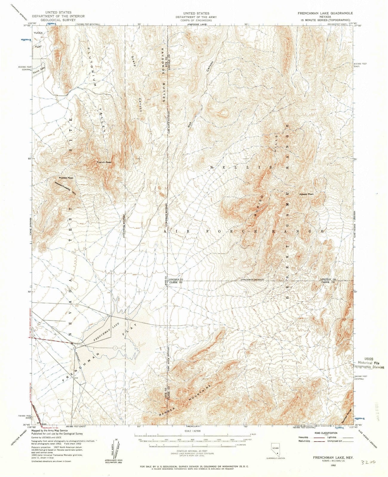 1952 Frenchman Flat, NV - Nevada - USGS Topographic Map