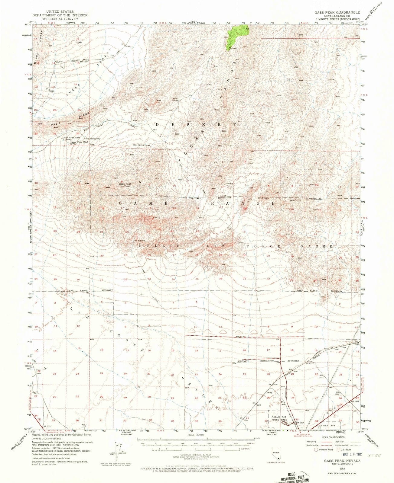 1952 Gass Peak, NV - Nevada - USGS Topographic Map