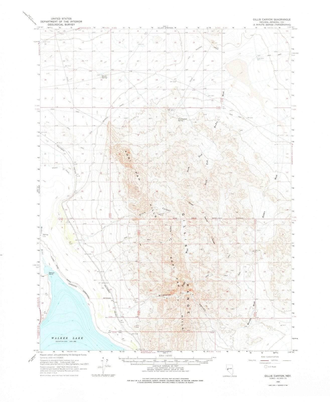 1964 Gillis Canyon, NV - Nevada - USGS Topographic Map