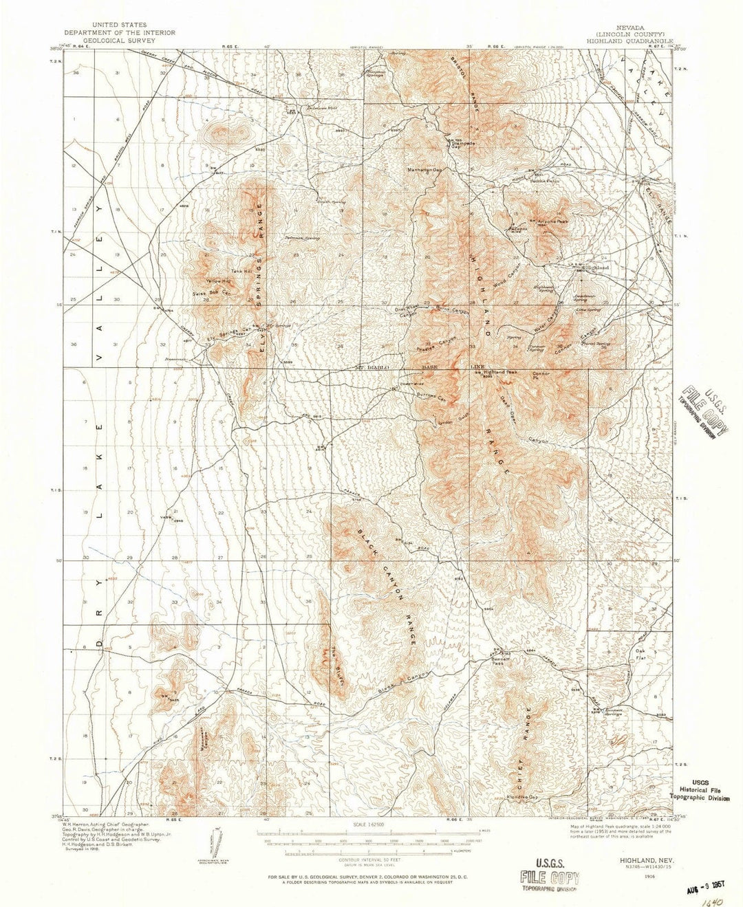 1916 Highland, NV - Nevada - USGS Topographic Map