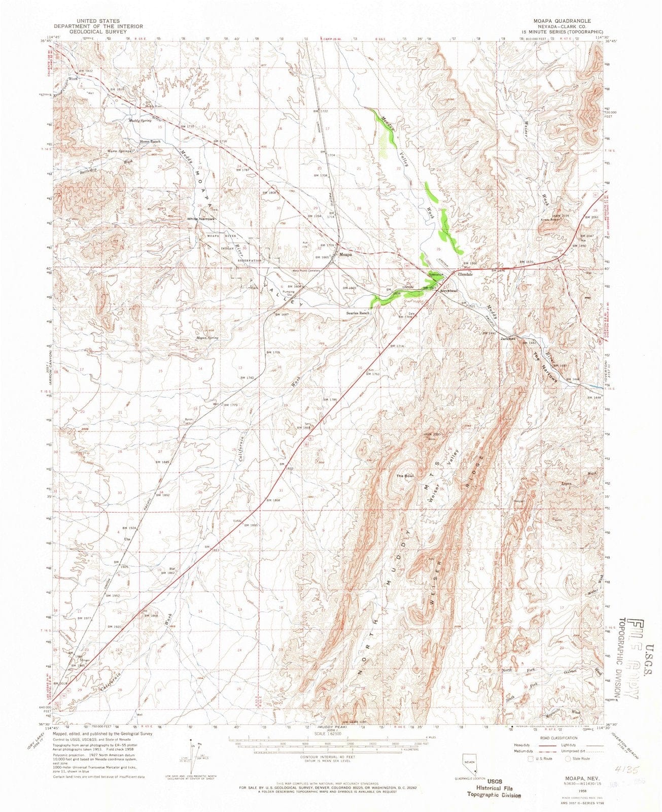 1958 Moapa, NV - Nevada - USGS Topographic Map