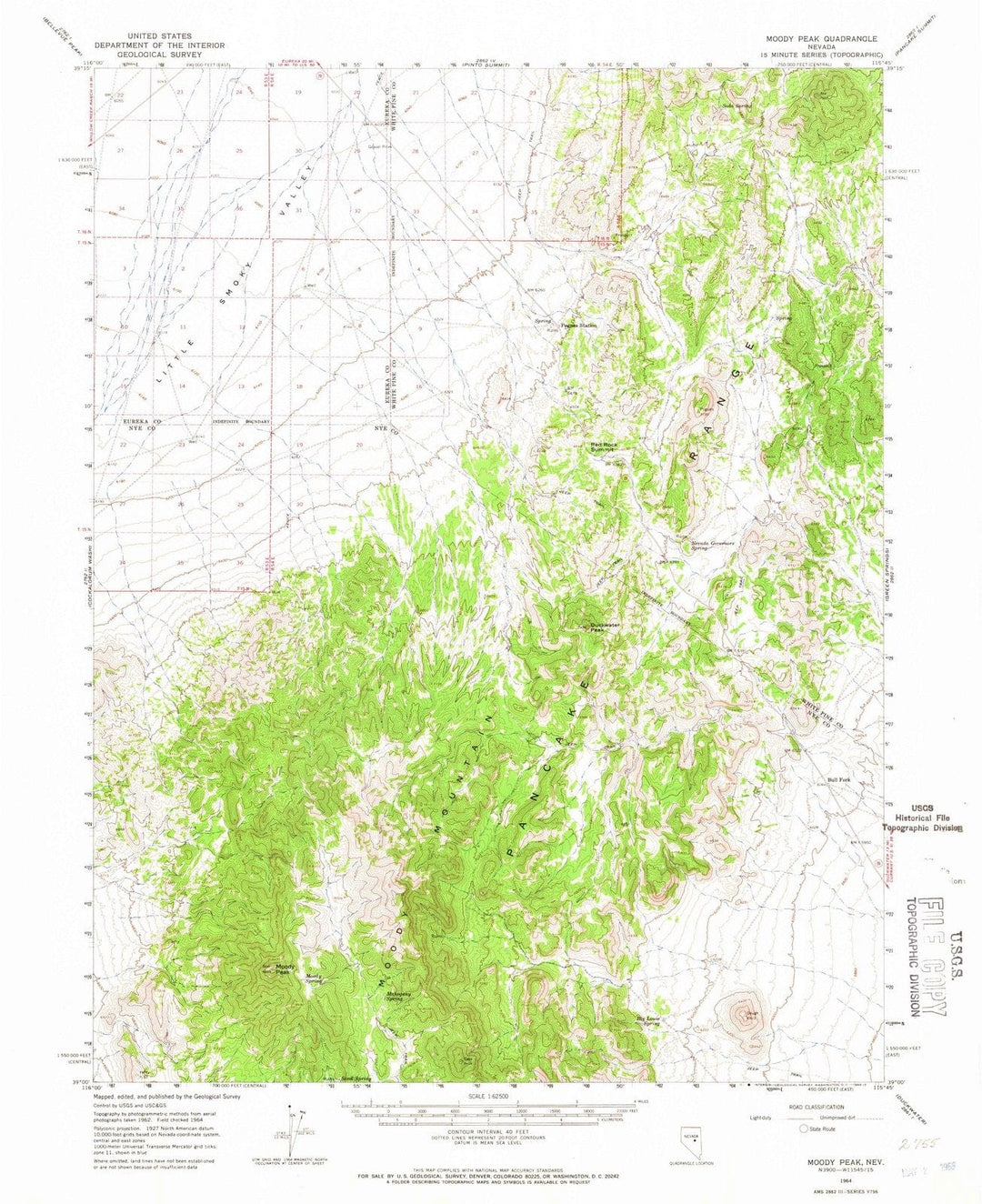 1964 Moody Peak, NV - Nevada - USGS Topographic Map