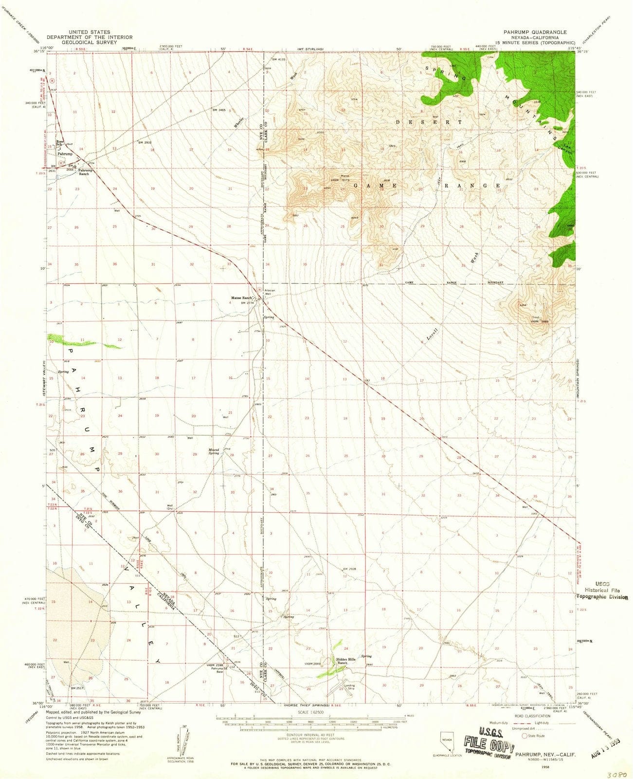 1958 Pahrump, NV - Nevada - USGS Topographic Map