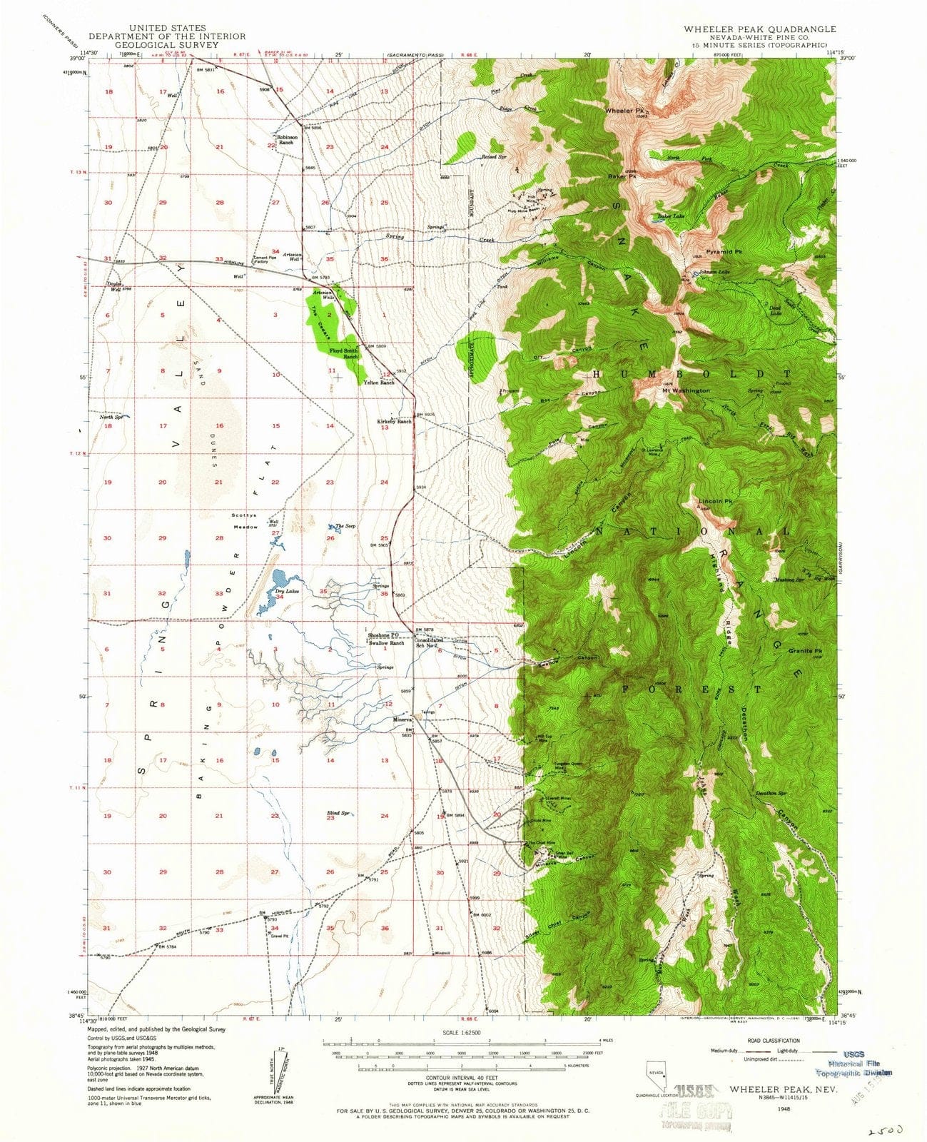 1948 Wheeler Peak, NV - Nevada - USGS Topographic Map