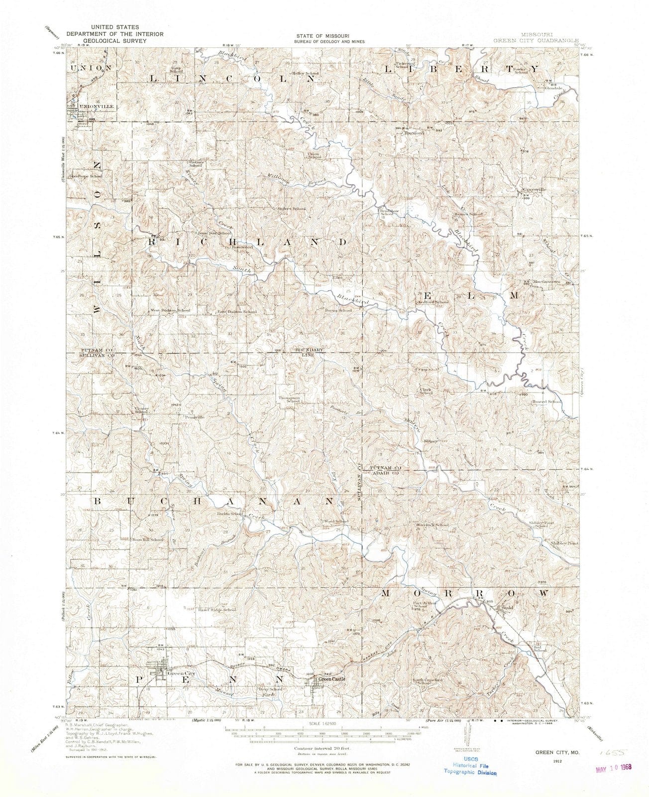 1912 Green City, MO - Missouri - USGS Topographic Map