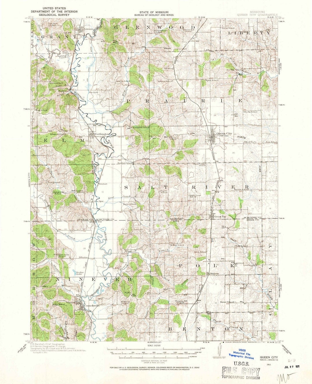 1911 Queen City, MO - Missouri - USGS Topographic Map