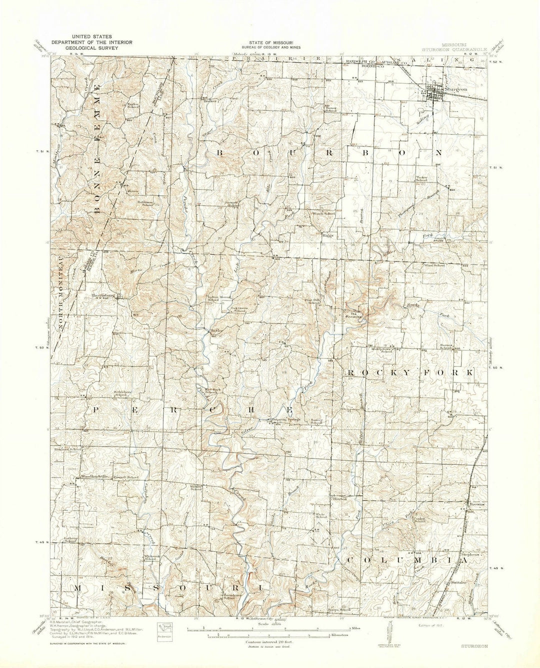 1917 Sturgeon, MO - Missouri - USGS Topographic Map